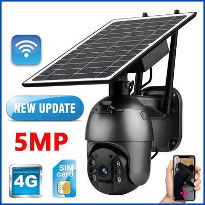 Black Weatherproof Solar SIM Card Camera , Outdoor PTZ Solar Camera 4G