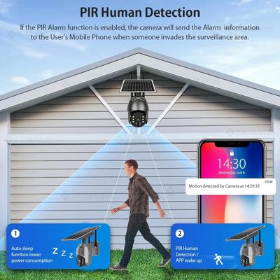 Black Weatherproof Solar SIM Card Camera , Outdoor PTZ Solar Camera 4G