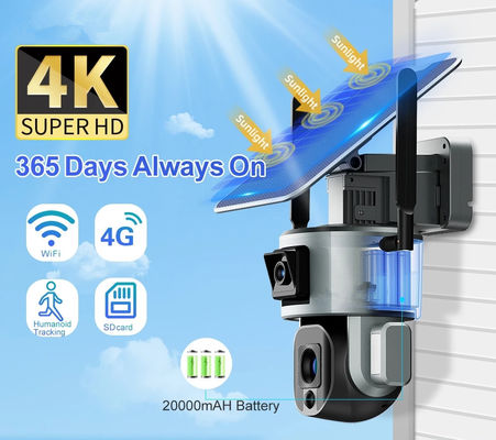 4K 8MP WiFi Solar Powered 4G Camera , Waterproof Outdoor 4G Security Camera