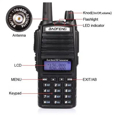 8W Dual Band Security Walkie Talkie , UV82 BAOFENG Lightweight Two Way Radio