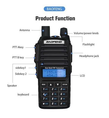 8W Dual Band Security Walkie Talkie , UV82 BAOFENG Lightweight Two Way Radio