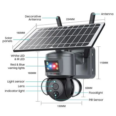 WiFi IP Network Solar Panel Security Camera HD 4MP 4G For Outdoor