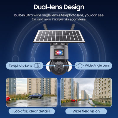 PTZ 12X Zoom Smart Floodlight Solar Wifi Camera Red Blue Warning