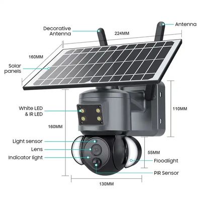 WiFi IP Network 3MP Red Blue Alarm Light Solar Powered Low Power Camera