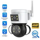 360 Panoramic 4MP Wireless Surveillance Linkage Alarm Camera Tracking 10X WiFi Dual Screen Display Multiple Lens Camera
