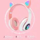 Cat Ear Headphones Wireless Headset with LED Light TF Card for GirIs Earbud & In-Ear Headphones