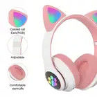 Cat Ear Headphones Wireless Headset with LED Light TF Card for GirIs Earbud & In-Ear Headphones
