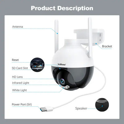 CCTV Security System 1080P PTZ With Audio Auto Tracking IR 10 meters AI Camera Install Outdoor House Srihome camera