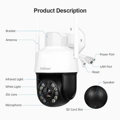 SriHome 20x Optical Zoom Two-Way Audio Dual-Band Wi-Fiindoor Outdoor CCTV Home Safety Security IP Camera