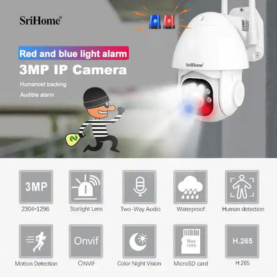 Color Night Vision Waterproof SriHome SH039B Security Camera Systems Wireless Outdoor H.264 IR 20m Ptz Camera