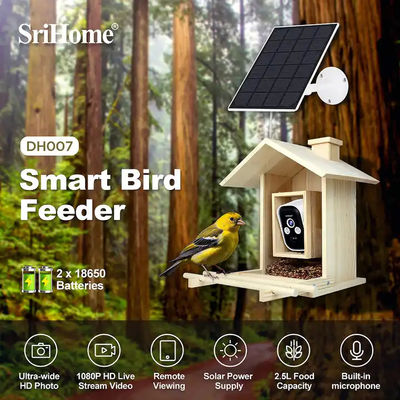 4MP HD Live Stream Video Outdoor Solar Remote Viewing Bird Feeder Camera PIR Wireless Battery Waterproof Camera