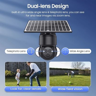 6MP HD IP Solar Security Camera 4G PTZ Dual Lens 12X Zoom Black Color