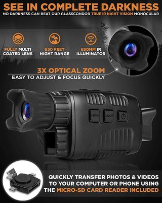 100% Darkness Digital Night Vision Monocular Travel Infrared Save Photos & Videos