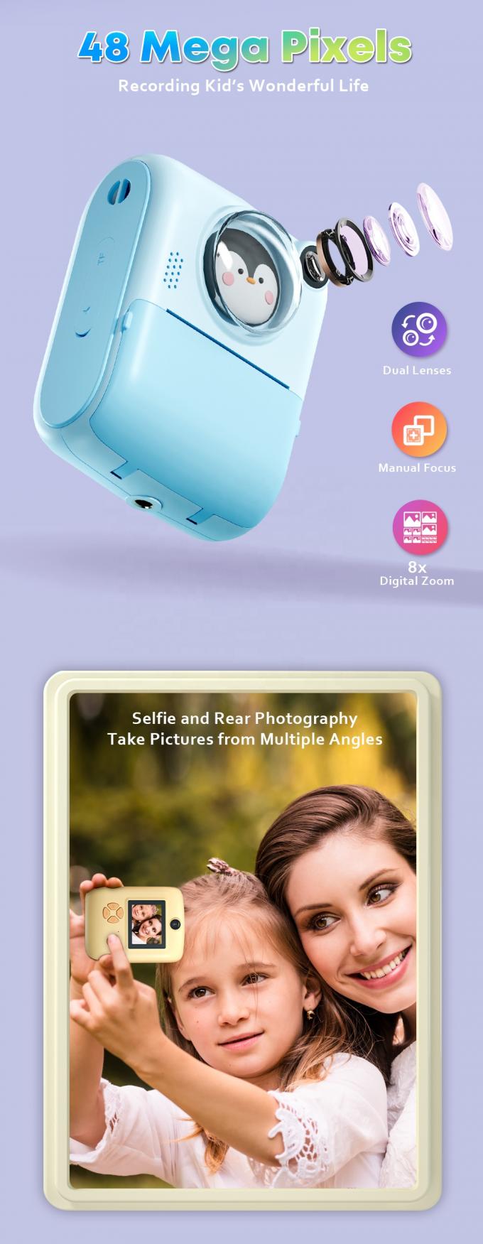 Multilingual ABS Kids Digital Cameras Dual Lens Instant Print 0